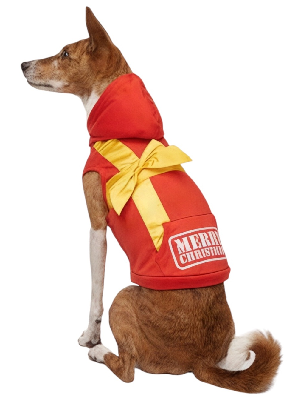 NWOT Merry Christmas Present Dog Hoodie with Yellow Bow